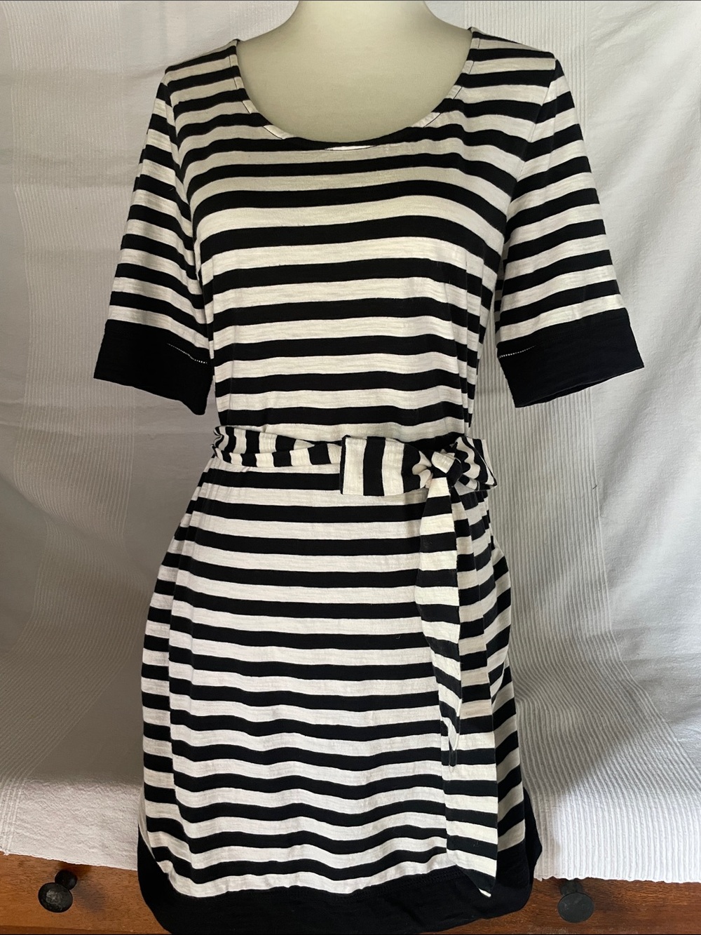Banana Republic Black & White Striped Belted Women's Dress